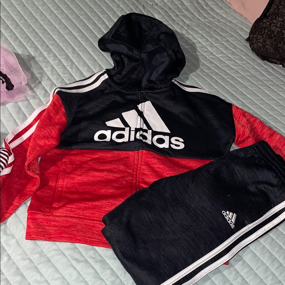 Adidas boys Black and Red Hoodie Set